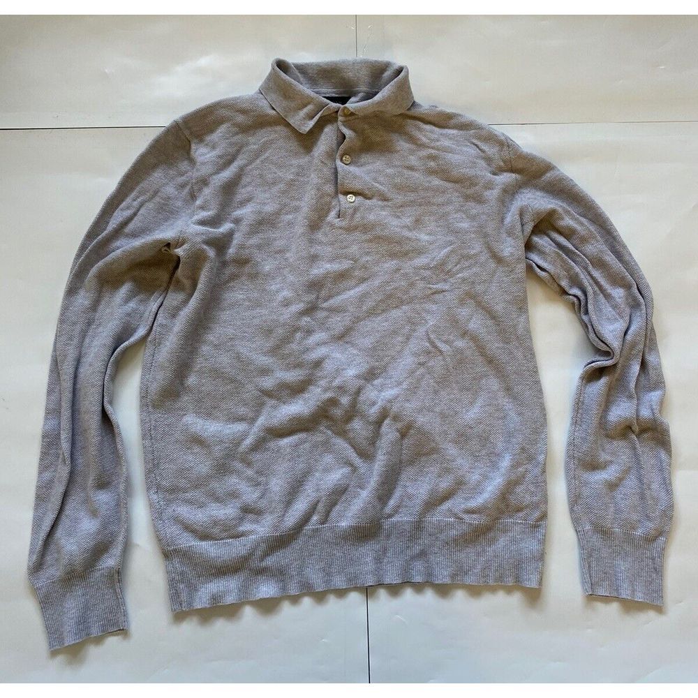 J Crew Sweater Mens M Gray Quarter Button Knit Long Sleeve Knit Cotton Cashmere
